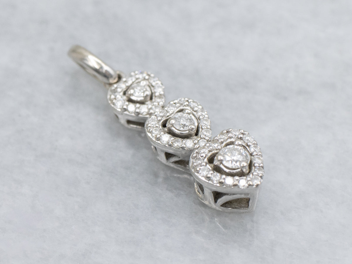 Triple Diamond Heart "Past Present Future" Gold Pendant