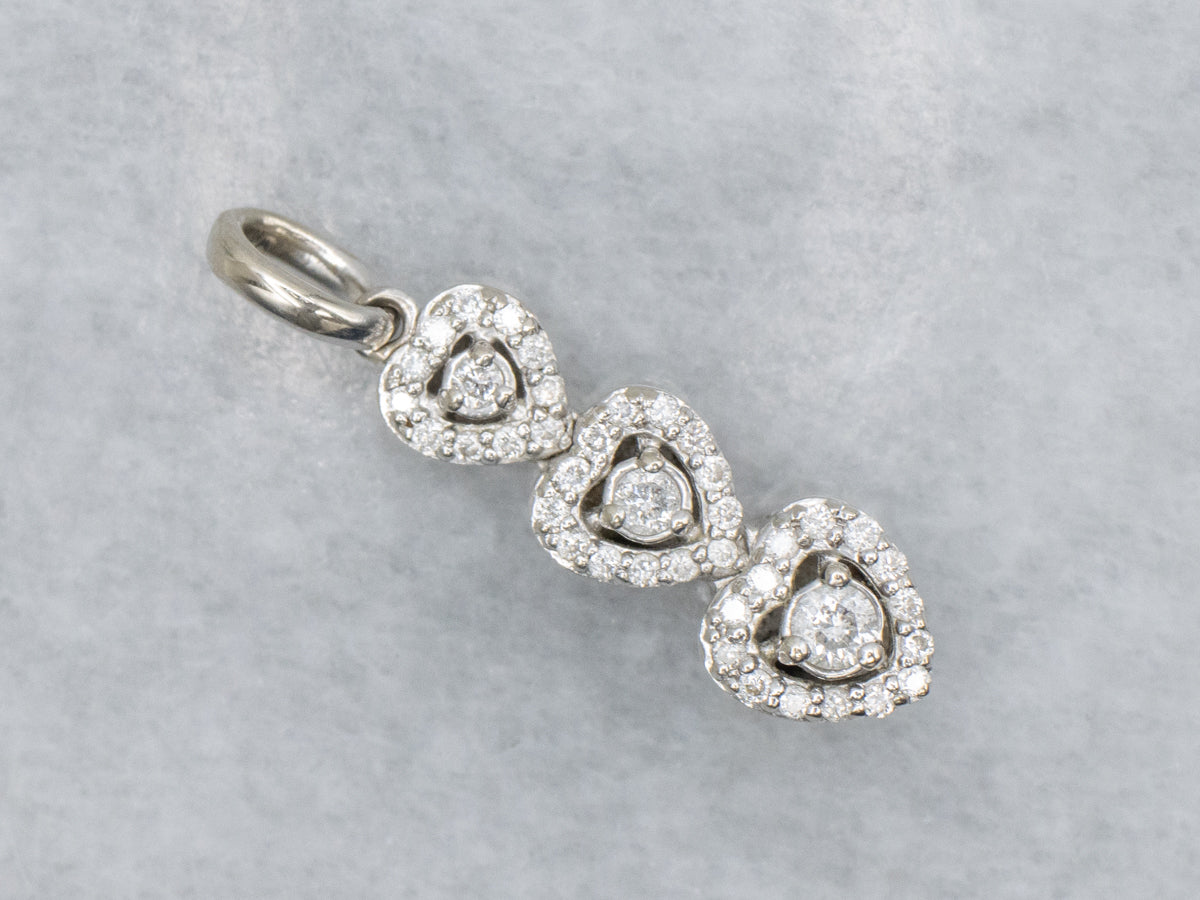 Triple Diamond Heart "Past Present Future" Gold Pendant