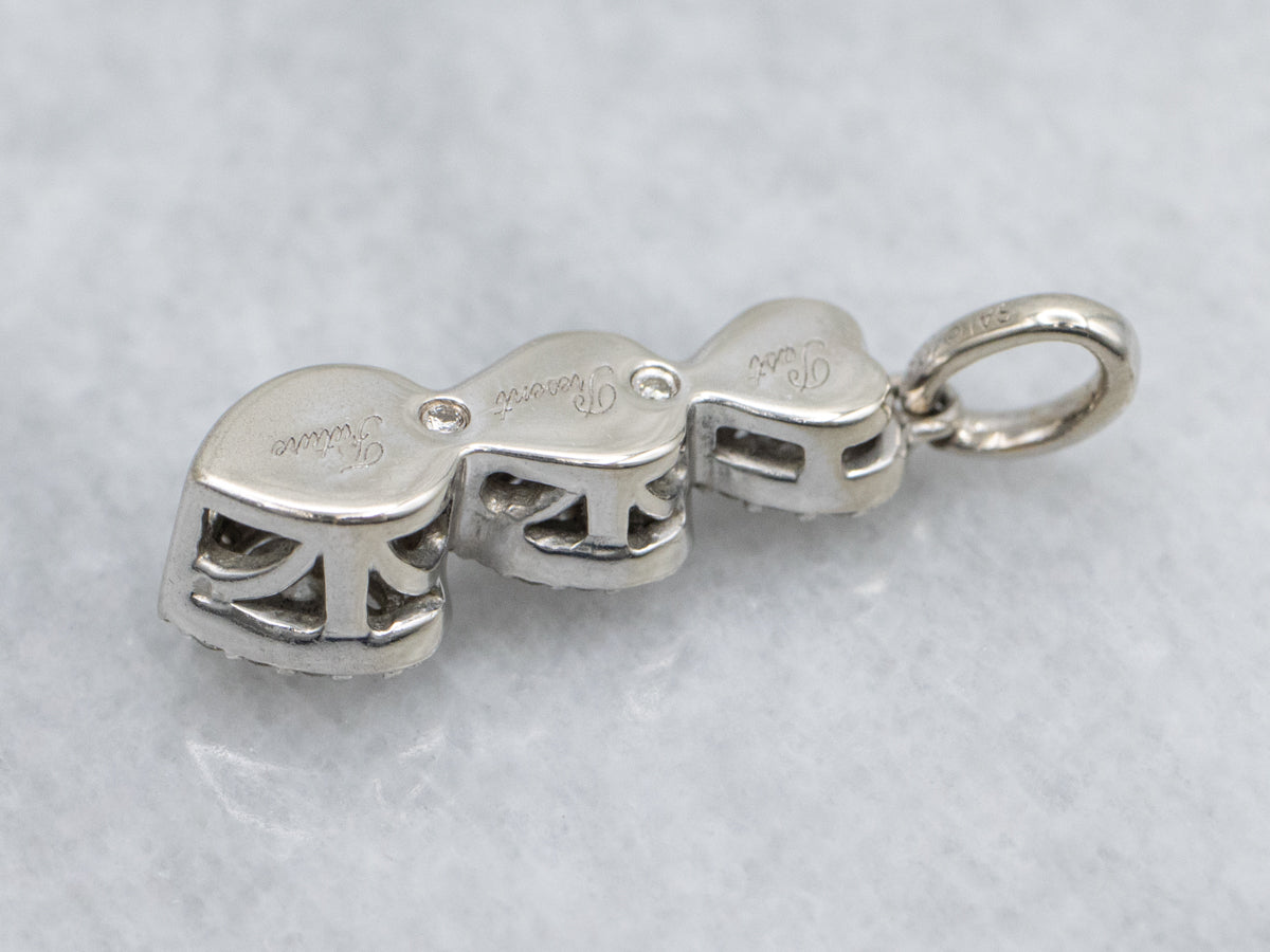 Triple Diamond Heart "Past Present Future" Gold Pendant