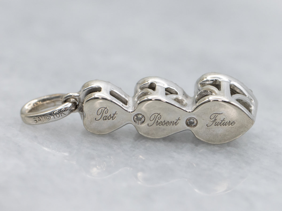 Triple Diamond Heart "Past Present Future" Gold Pendant