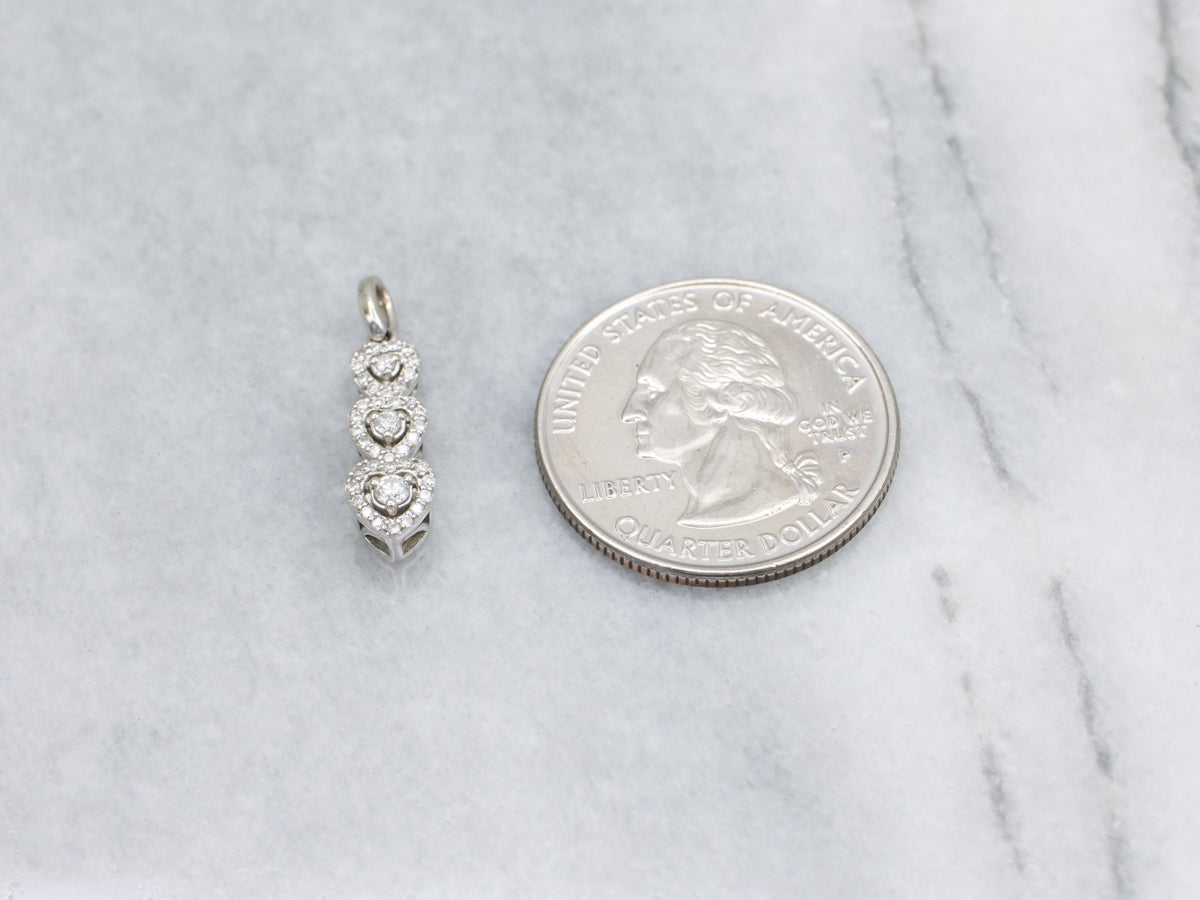 Triple Diamond Heart "Past Present Future" Gold Pendant