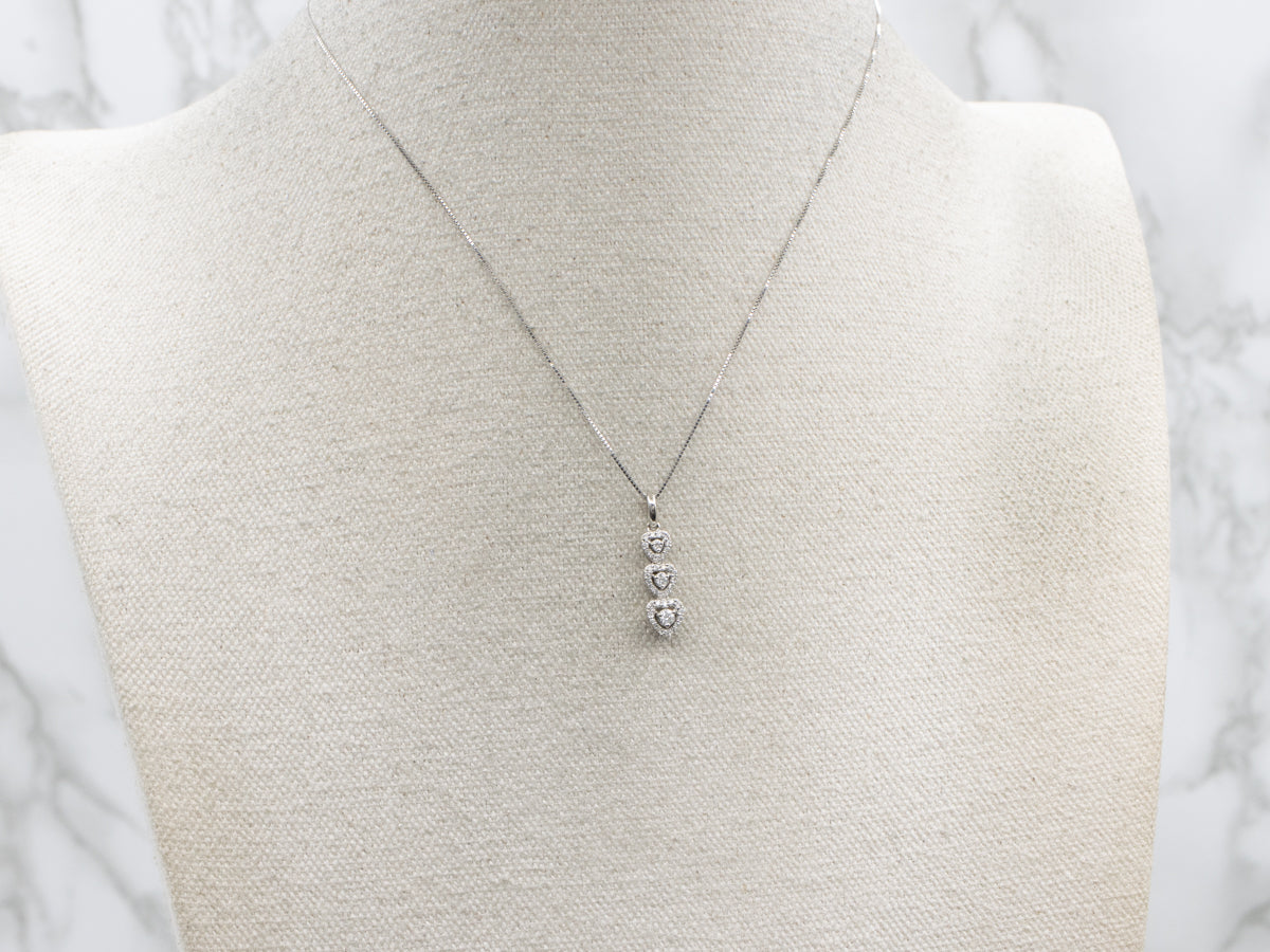 Triple Diamond Heart "Past Present Future" Gold Pendant