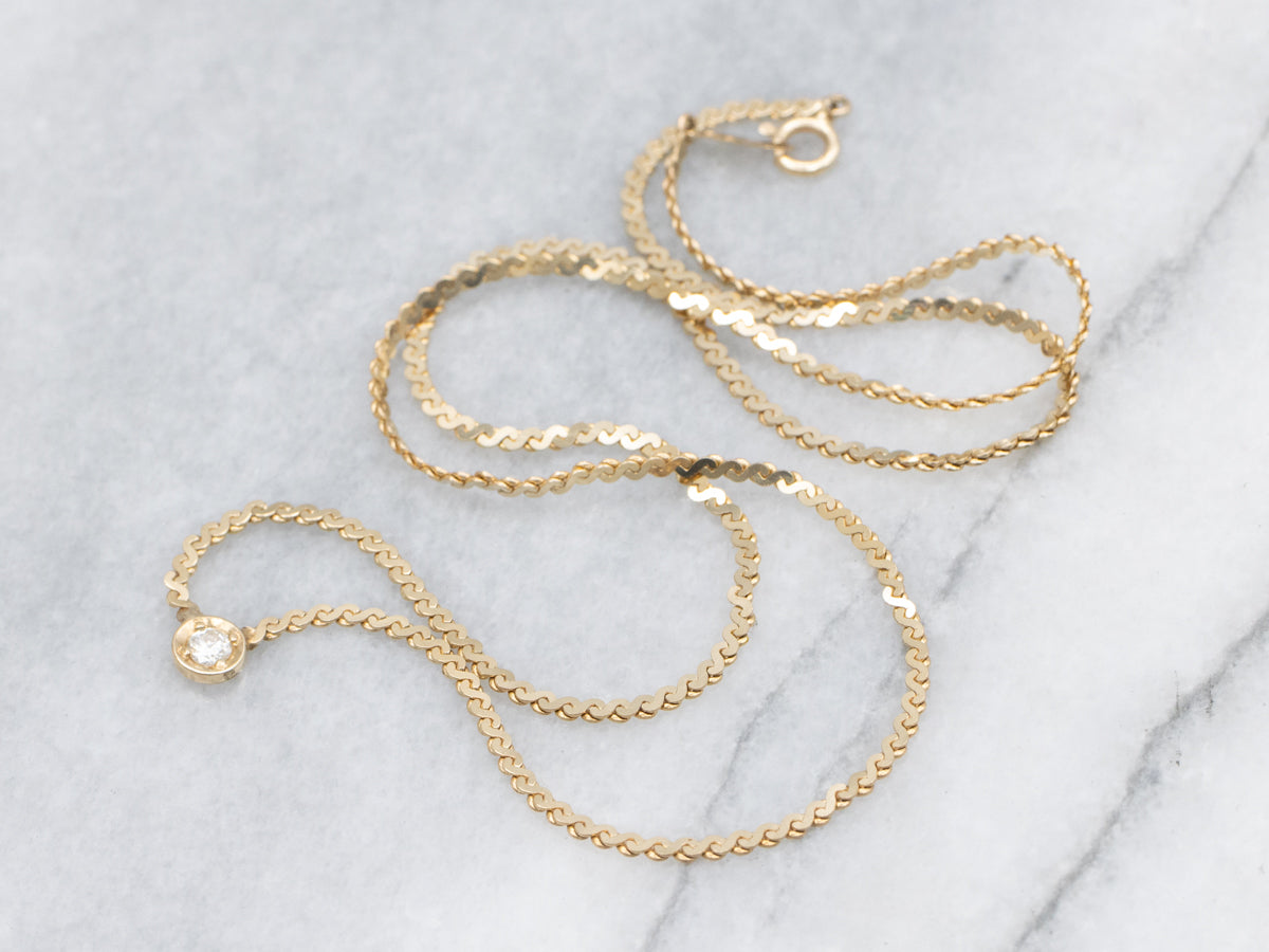 Bezel-Set Diamond Yellow Gold Serpentine Necklace