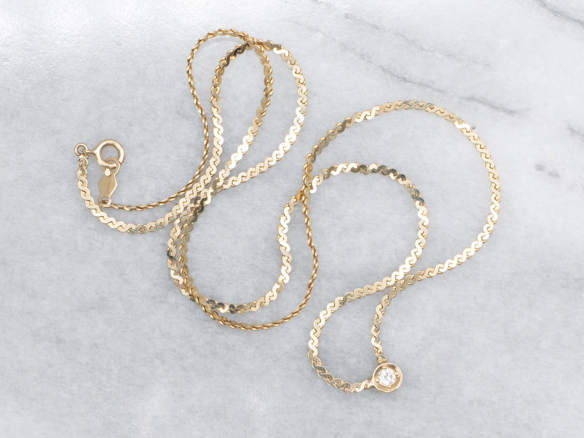 Bezel-Set Diamond Yellow Gold Serpentine Necklace