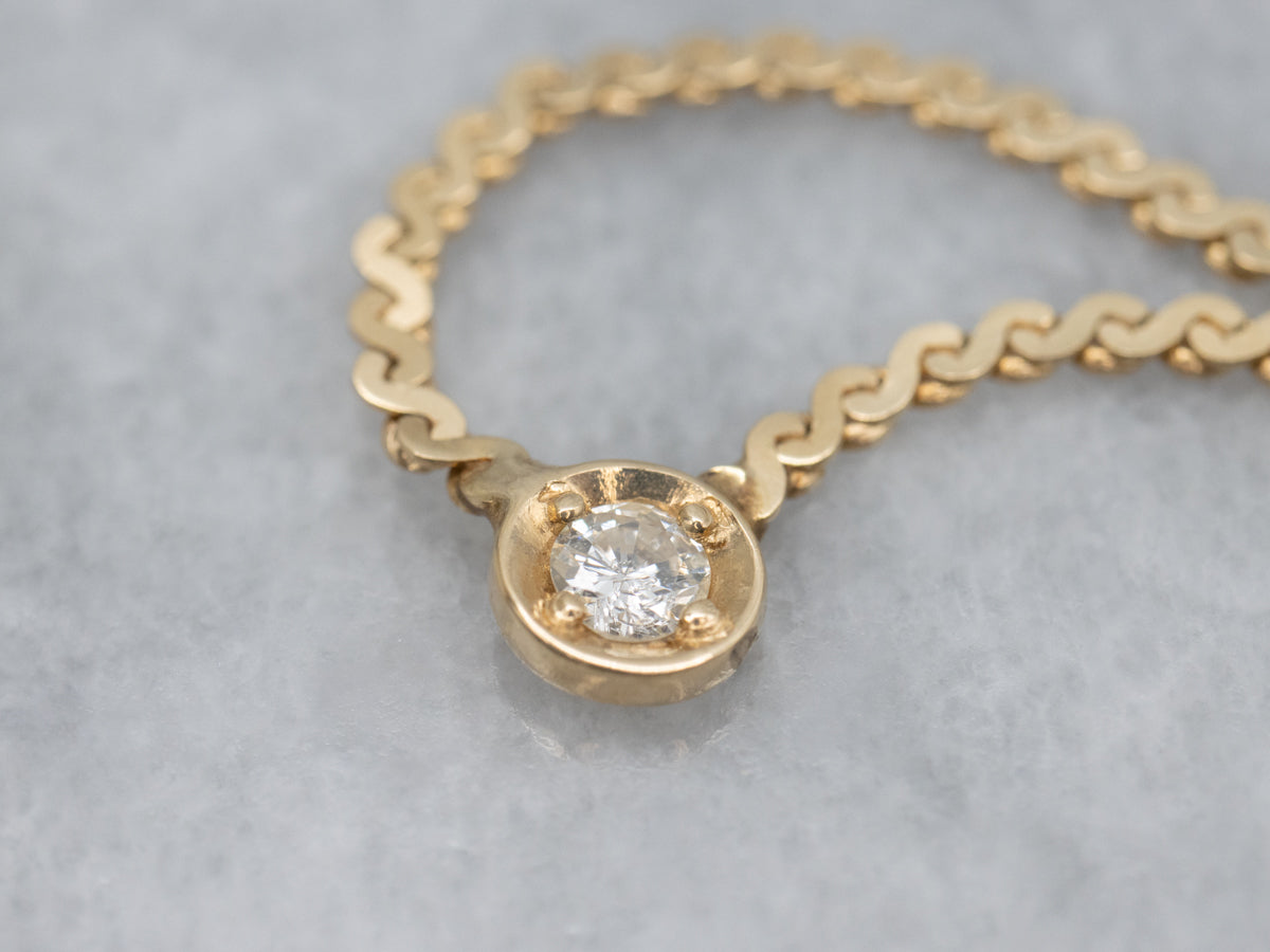 Bezel-Set Diamond Yellow Gold Serpentine Necklace