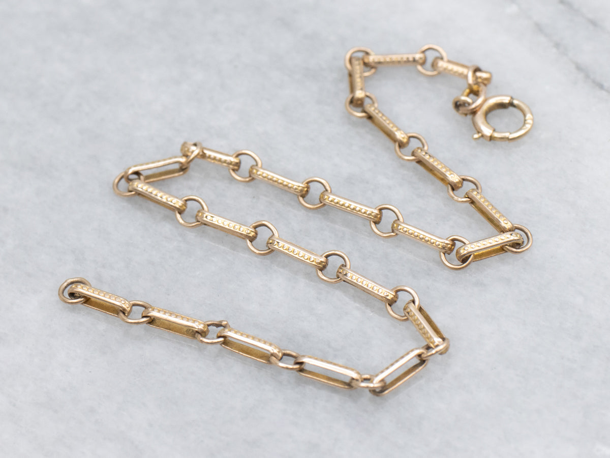 Vintage Gold Dot Pattern and Oval Link Bracelet