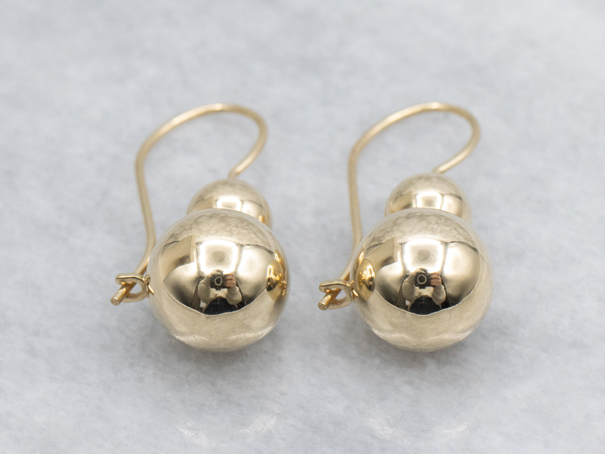 Polished Gold Stacked Ball Drop Earrings