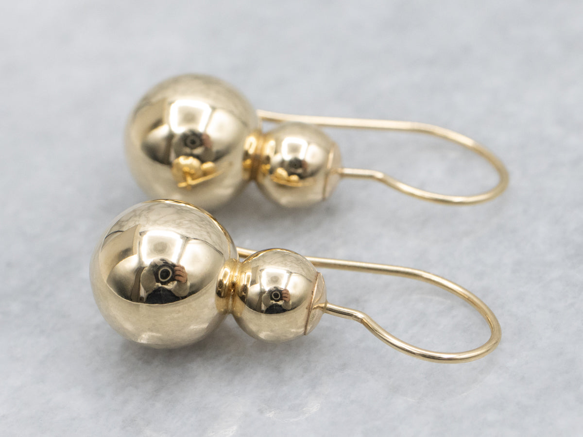 Polished Gold Stacked Ball Drop Earrings