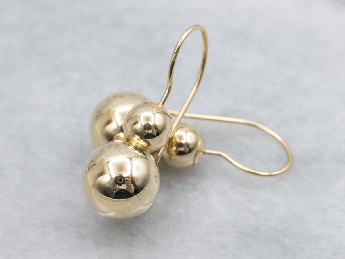 Polished Gold Stacked Ball Drop Earrings
