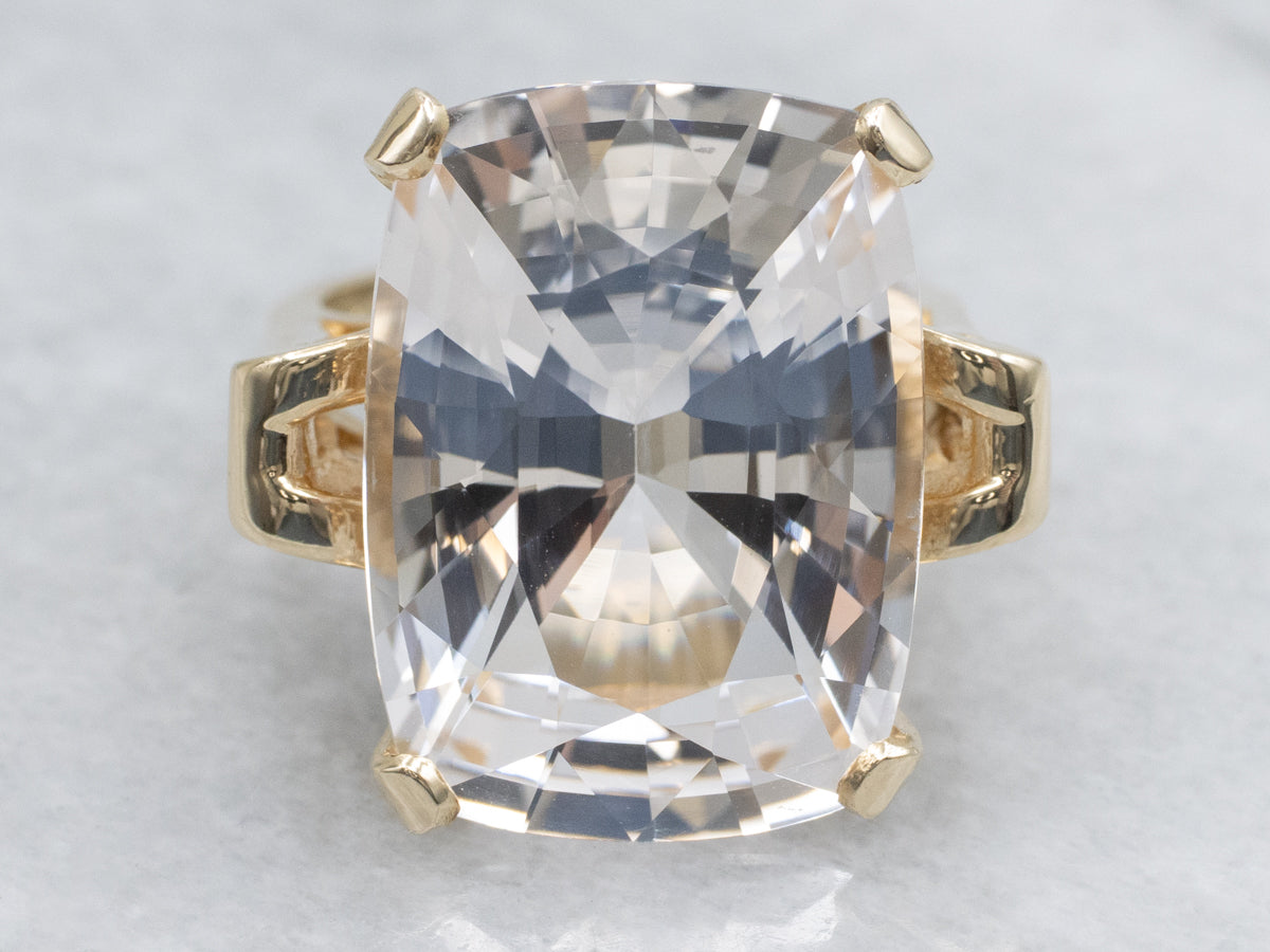 White Topaz Yellow Gold Solitaire Cocktail Ring