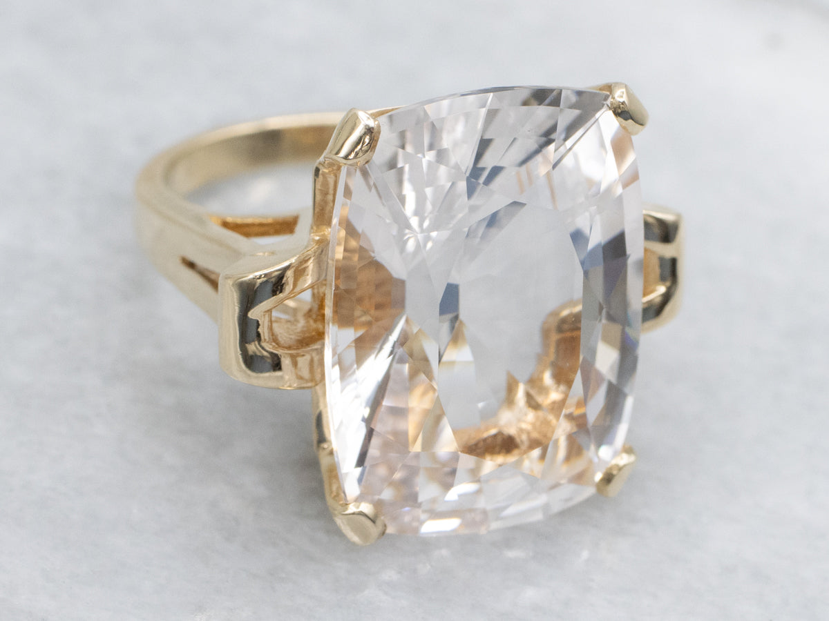 White Topaz Yellow Gold Solitaire Cocktail Ring