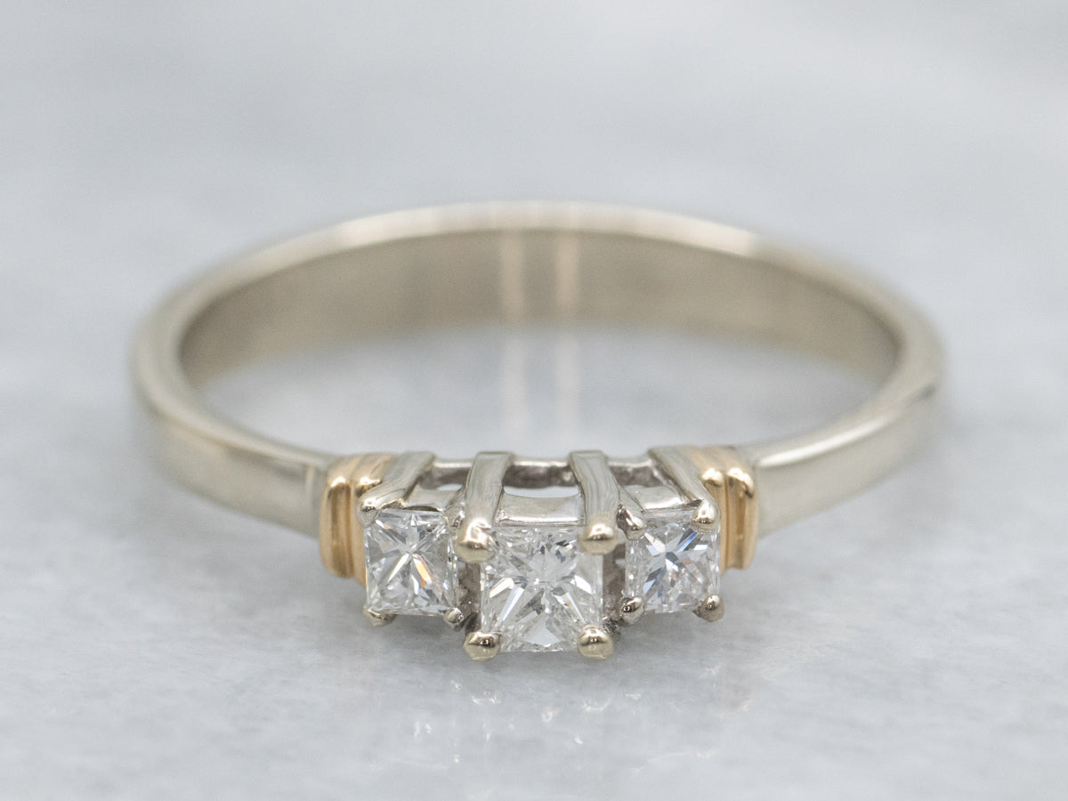 Modern Princess Cut Diamond Three-Stone Engagement Ring