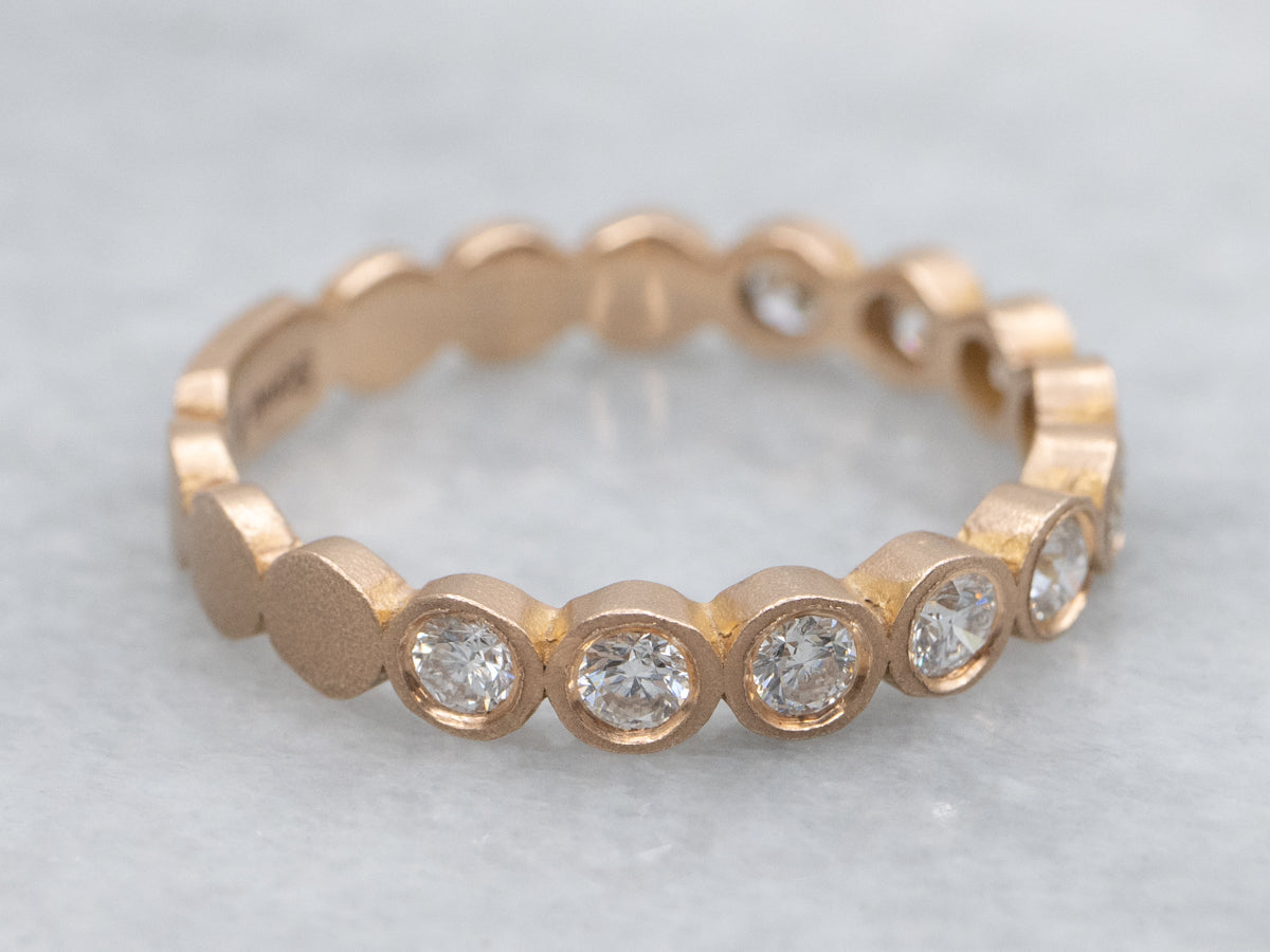 Brushed-Gold Bezel Set Diamond Wedding Band