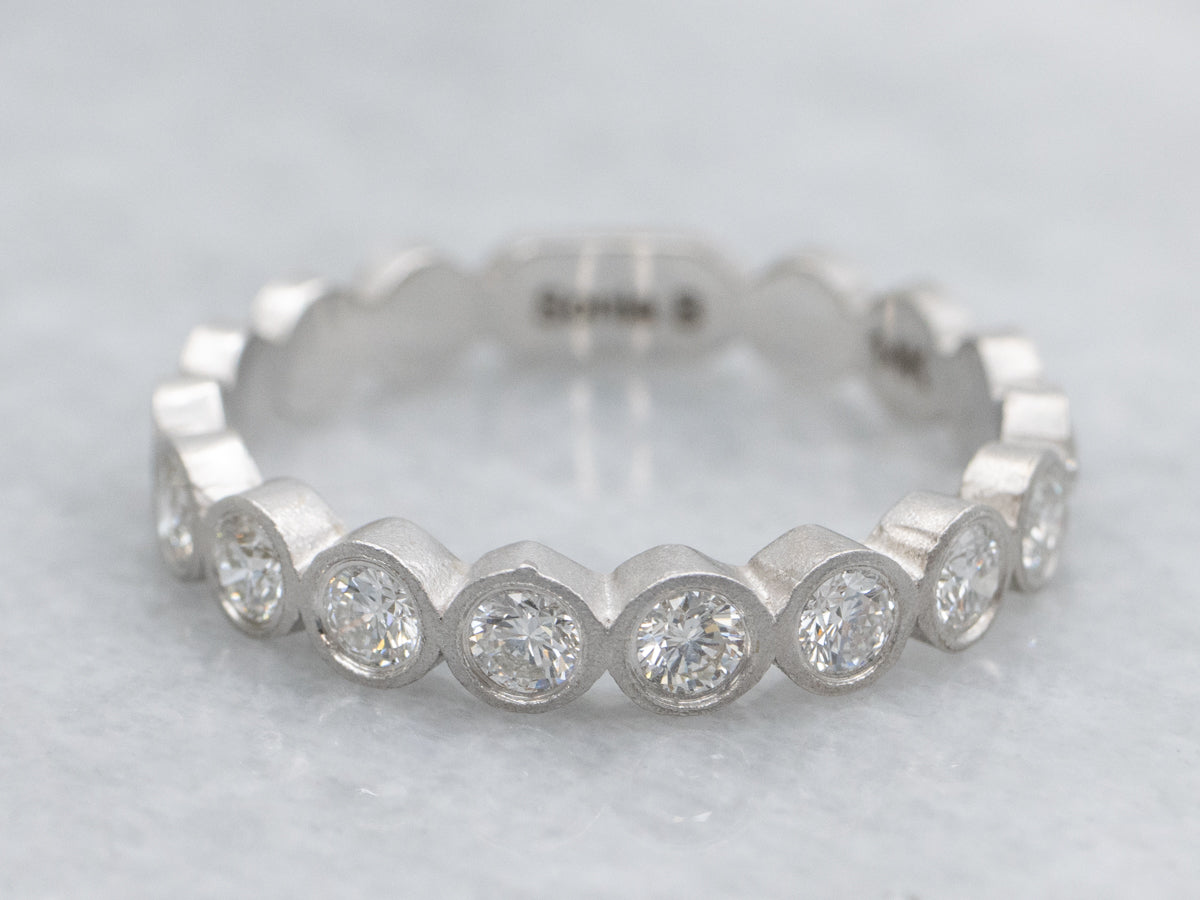 Bezel-Set Diamond Textured White Gold Band