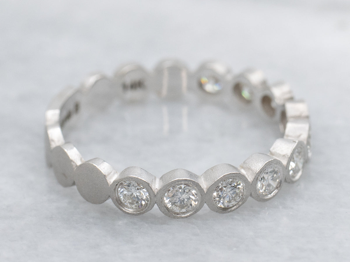 Bezel-Set Diamond Textured White Gold Band