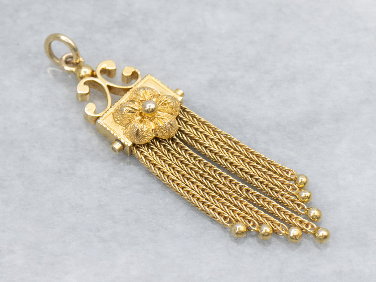 Vintage Gold Floral Tassel Drop Pendant