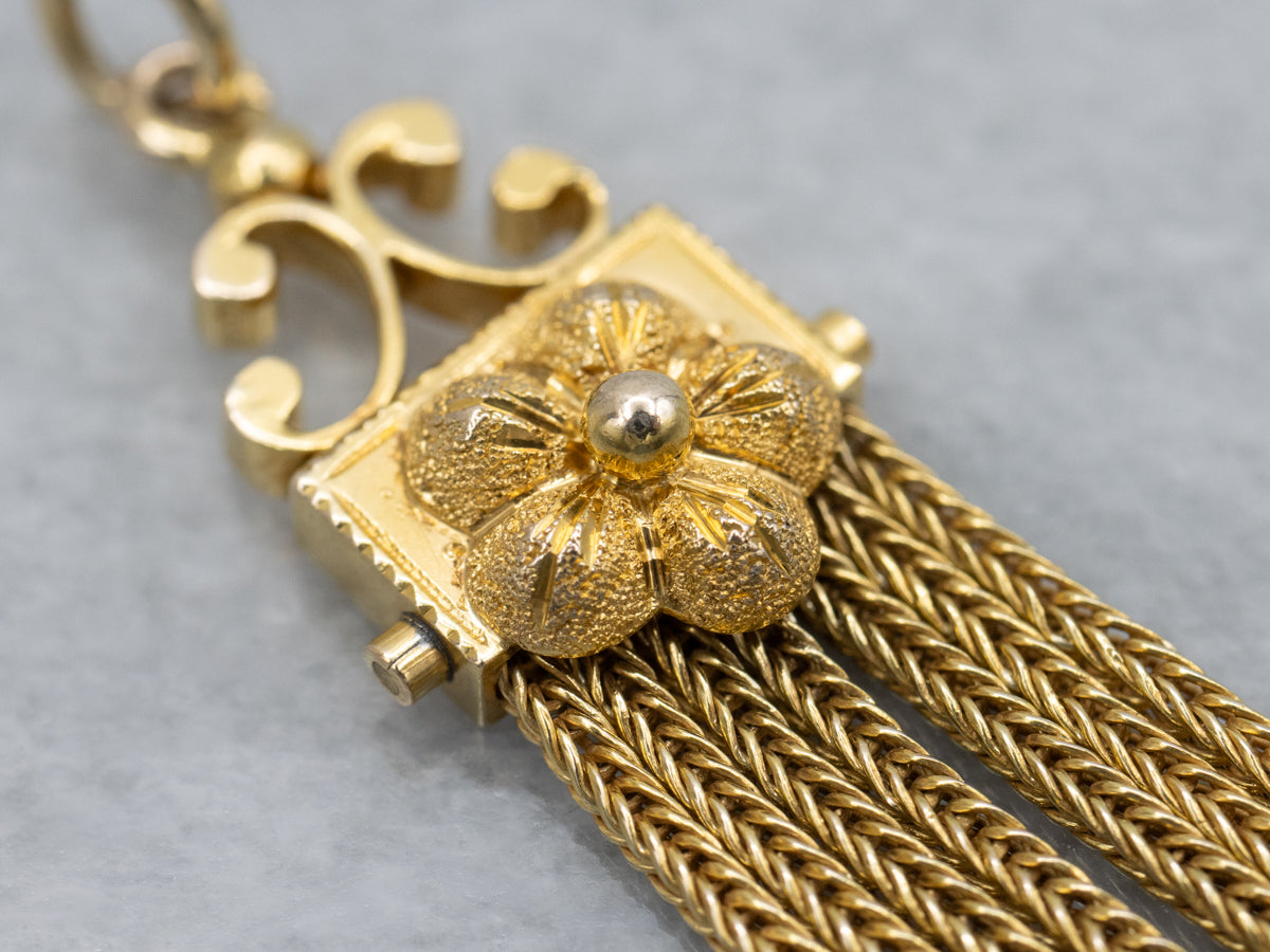 Vintage Gold Floral Tassel Drop Pendant