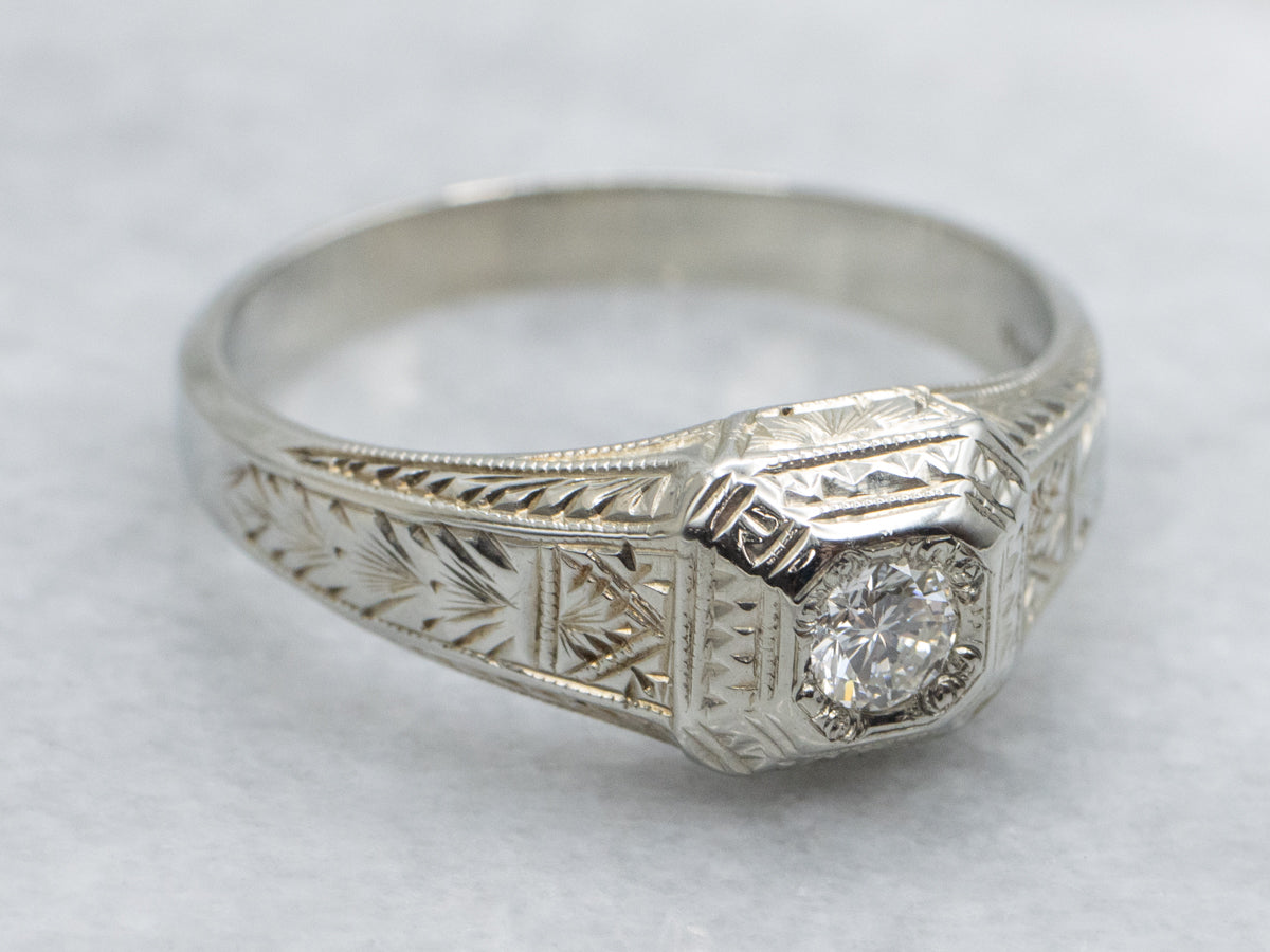 Men's Art Deco Era Diamond Solitaire Ring