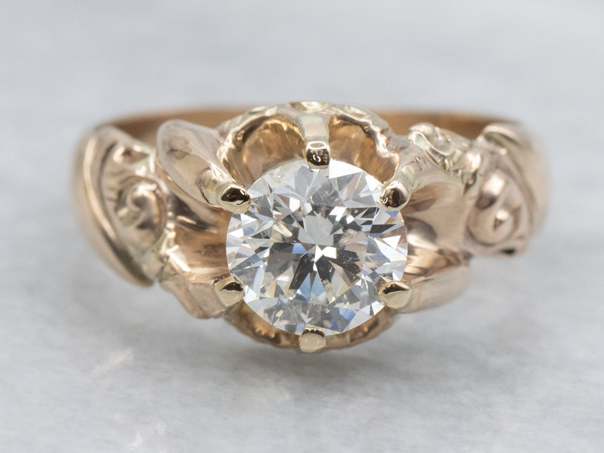 Brilliant Diamond in Ornate Victorian Gold Solitaire Setting