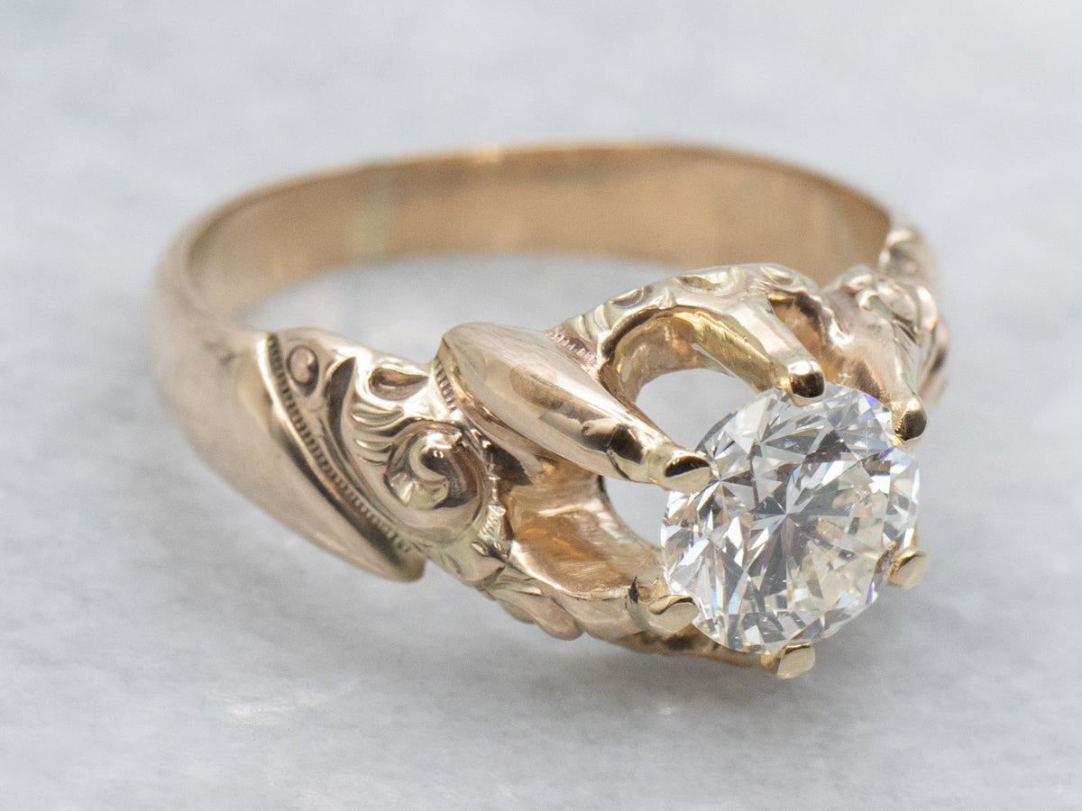 Brilliant Diamond in Ornate Victorian Gold Solitaire Setting