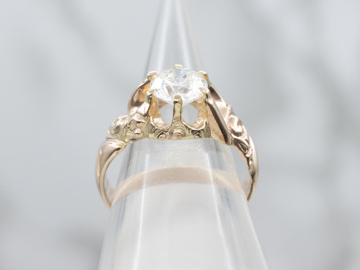 Brilliant Diamond in Ornate Victorian Gold Solitaire Setting