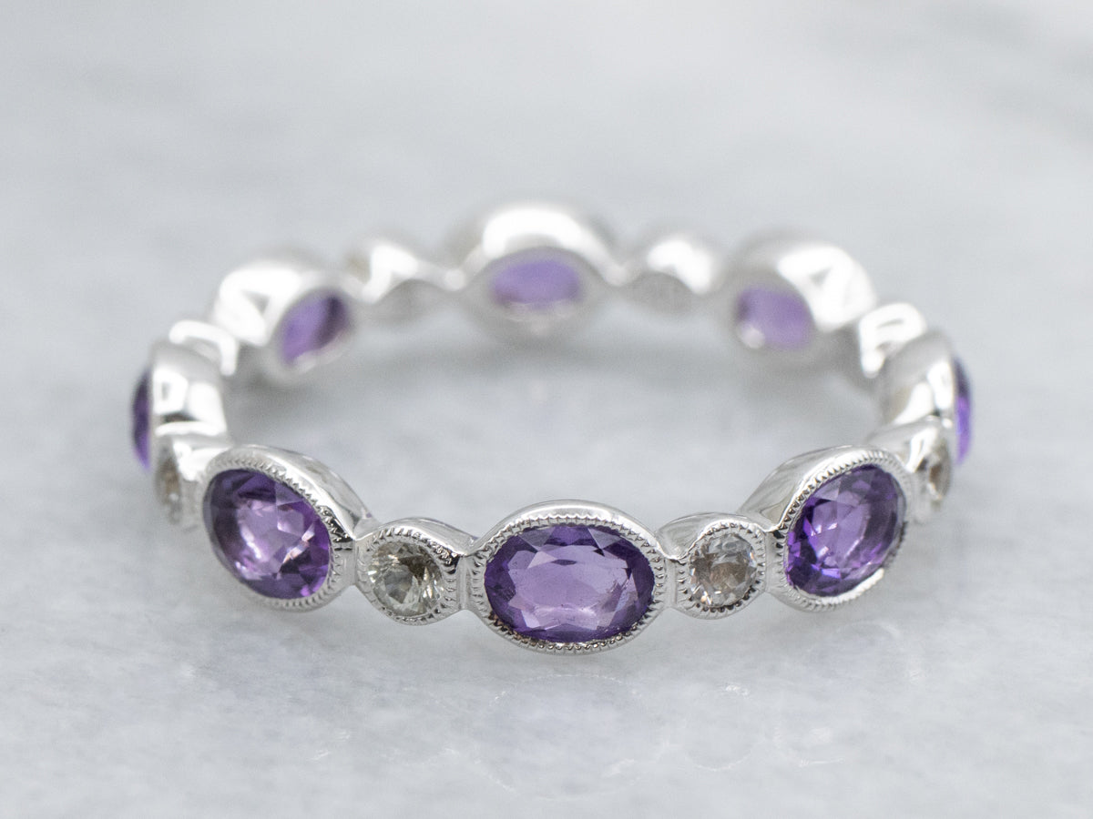 Bezel-Set Amethyst and White Sapphire Gold Eternity Band