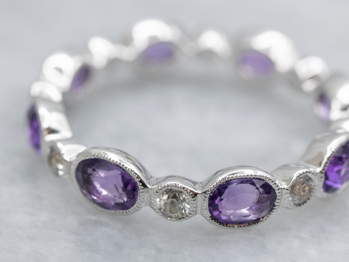Bezel-Set Amethyst and White Sapphire Gold Eternity Band
