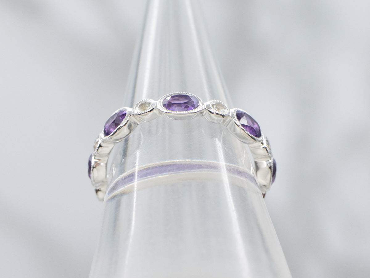 Bezel-Set Amethyst and White Sapphire Gold Eternity Band