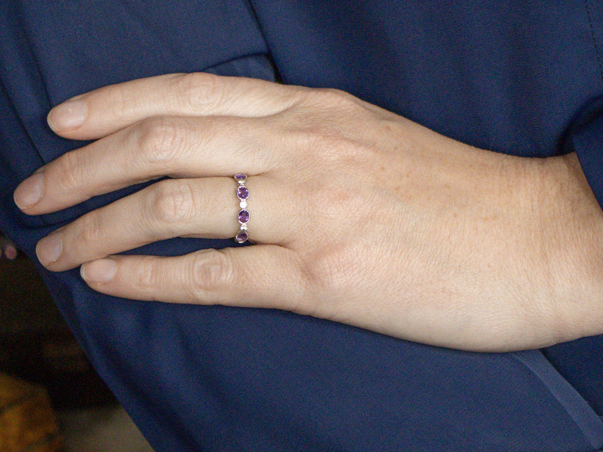 Bezel-Set Amethyst and White Sapphire Gold Eternity Band