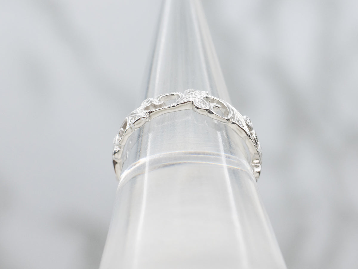 Vine Patterned Diamond White Gold Eternity Band