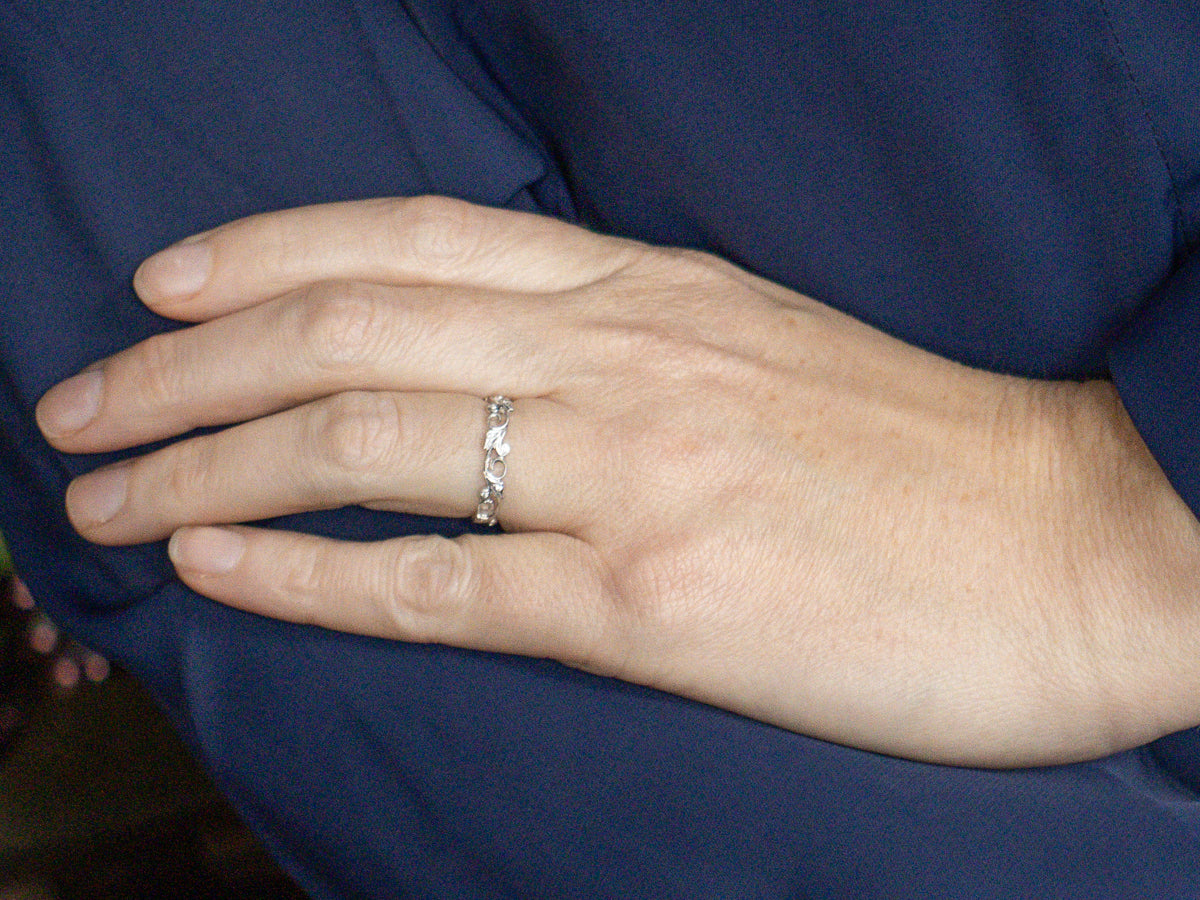 Vine Patterned Diamond White Gold Eternity Band