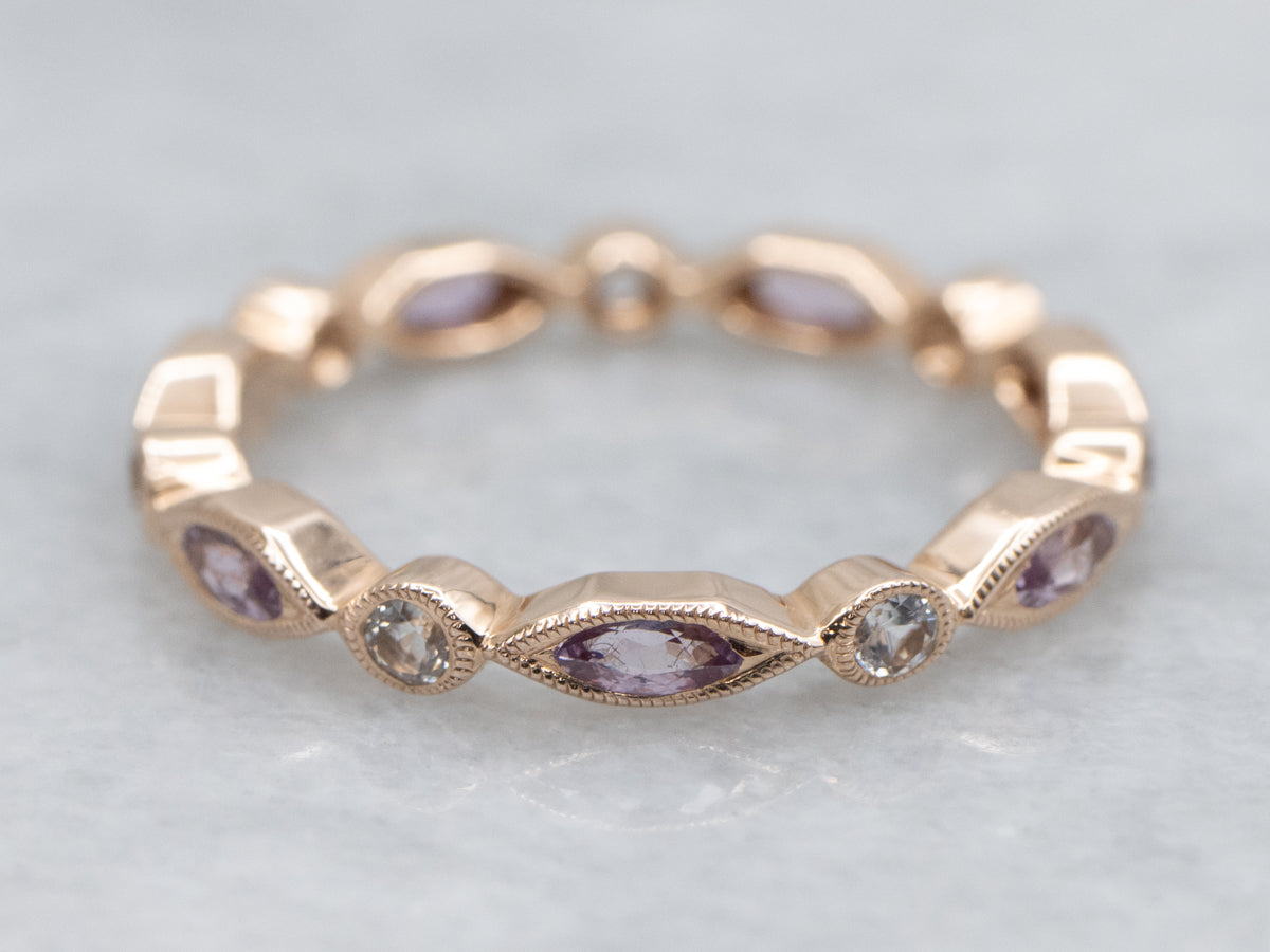 Marquise Pink and White Sapphire Rose Gold Eternity Band