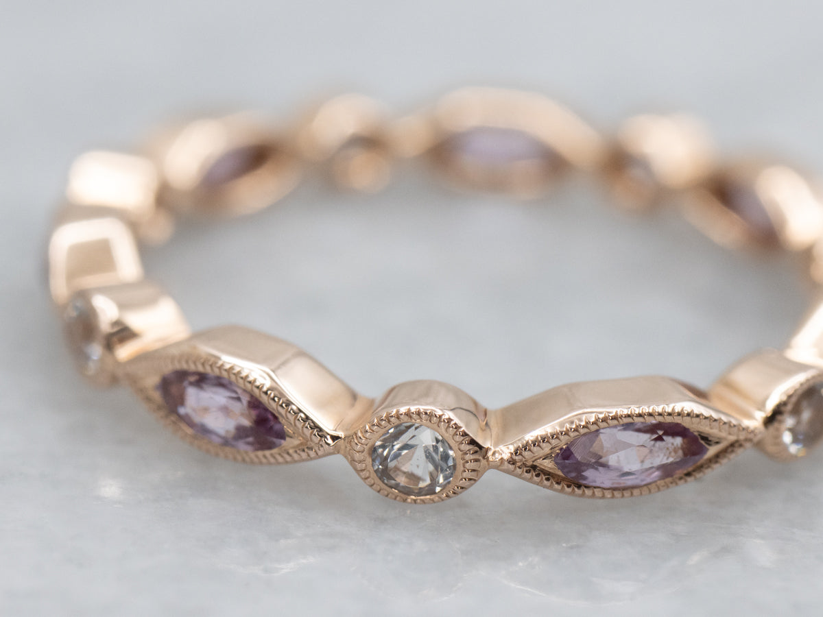 Marquise Pink and White Sapphire Rose Gold Eternity Band