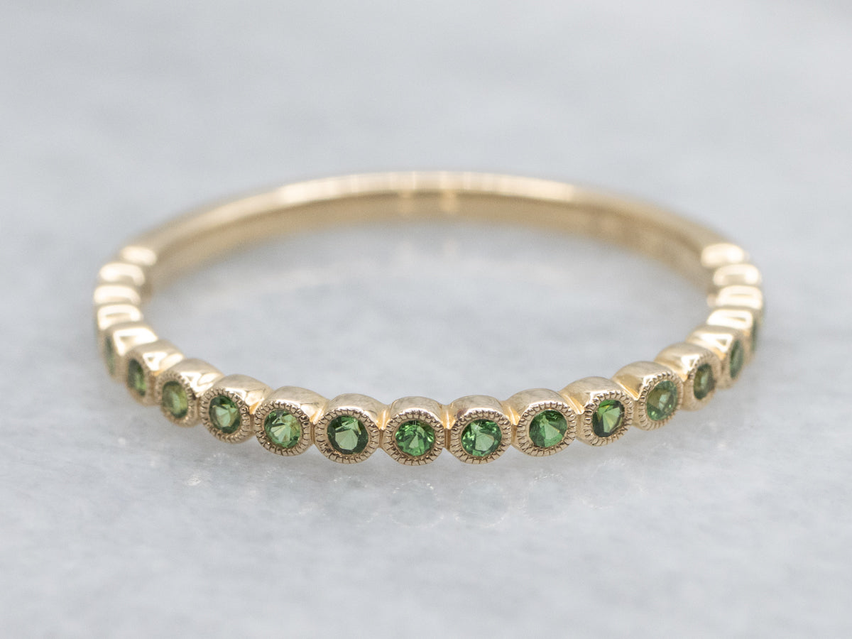 Bezel-Set Tsavorite Garnet Yellow Gold Band