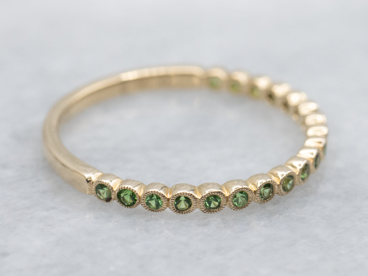 Bezel-Set Tsavorite Garnet Yellow Gold Band
