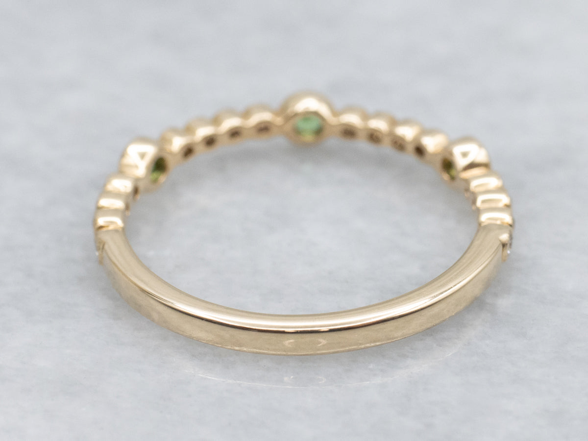 Tsavorite Garnet and Diamond Yellow Gold Band