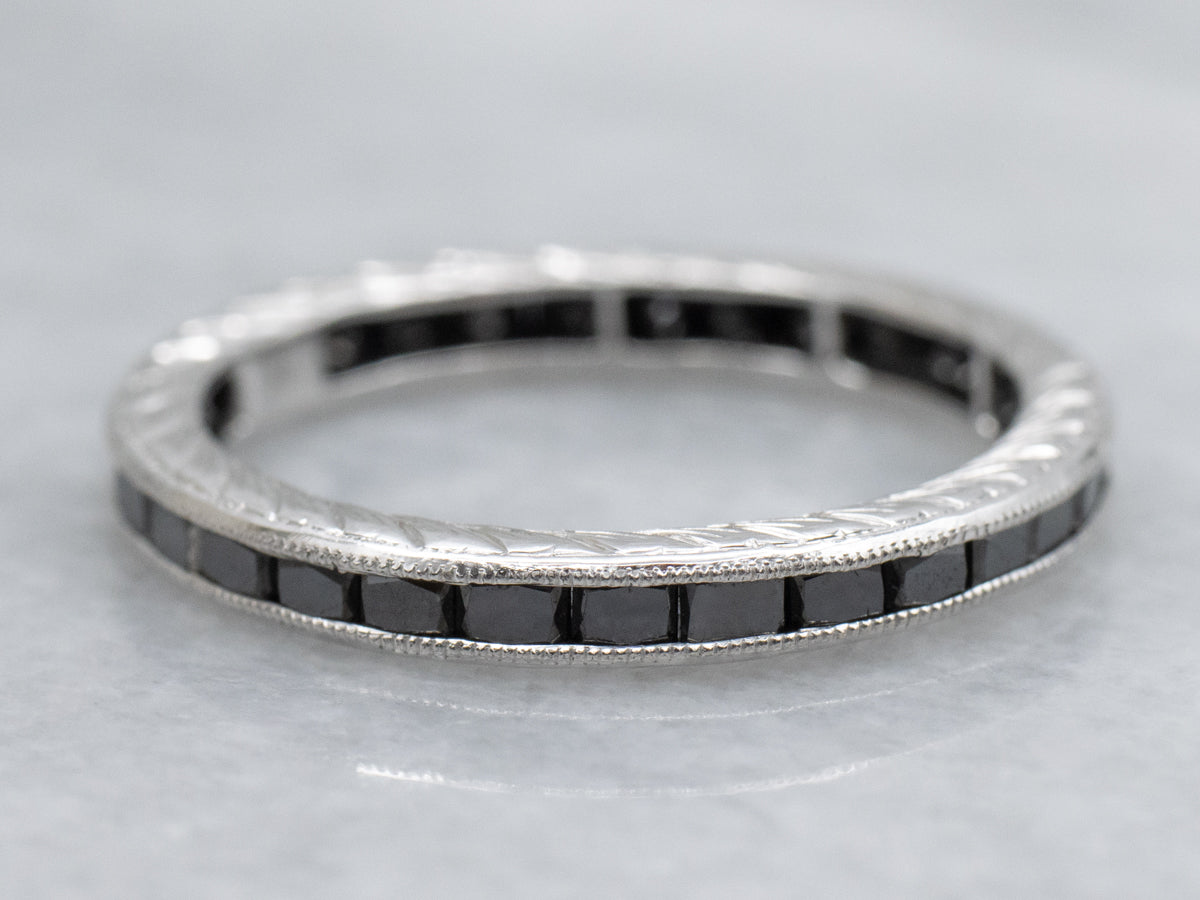 Channel-Set Black Diamond White Gold Eternity Band