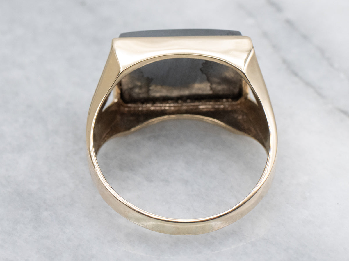 Men's East-to-West Set Hematite Yellow Gold Statement Ring
