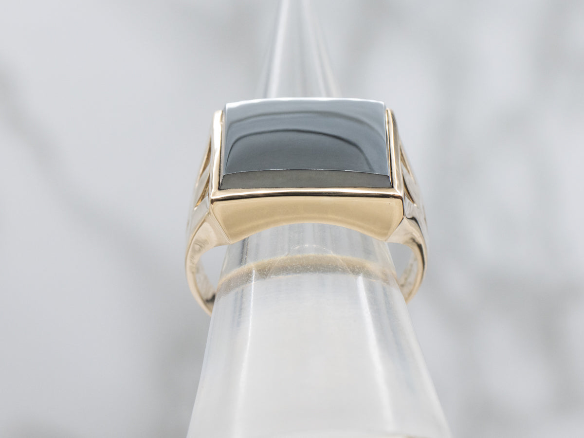 Men's East-to-West Set Hematite Yellow Gold Statement Ring