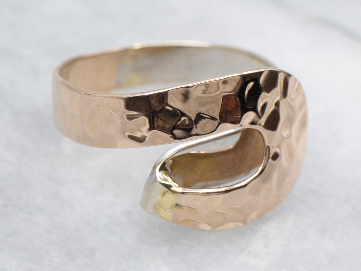 Two Tone Italian Gold Hammered Texture Modernist Band