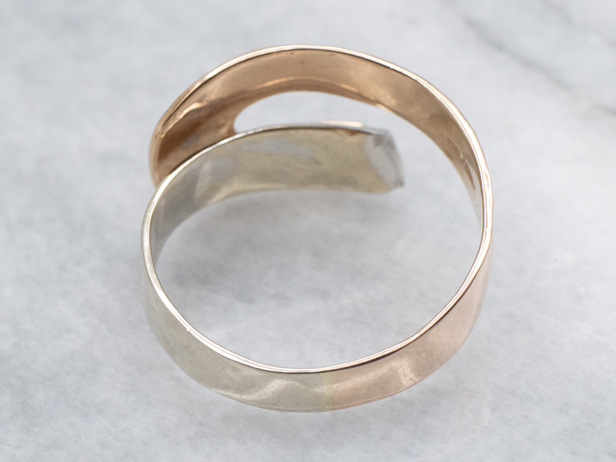 Two Tone Italian Gold Hammered Texture Modernist Band