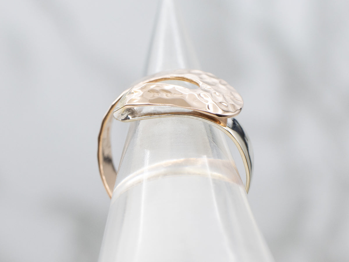 Two Tone Italian Gold Hammered Texture Modernist Band