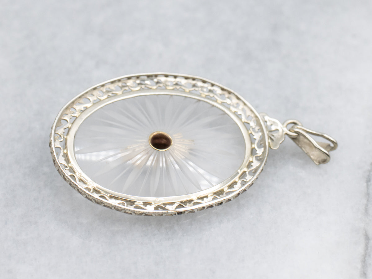 Art Deco Era Diamond and Camphor Glass Red and Black Enamel Pendant