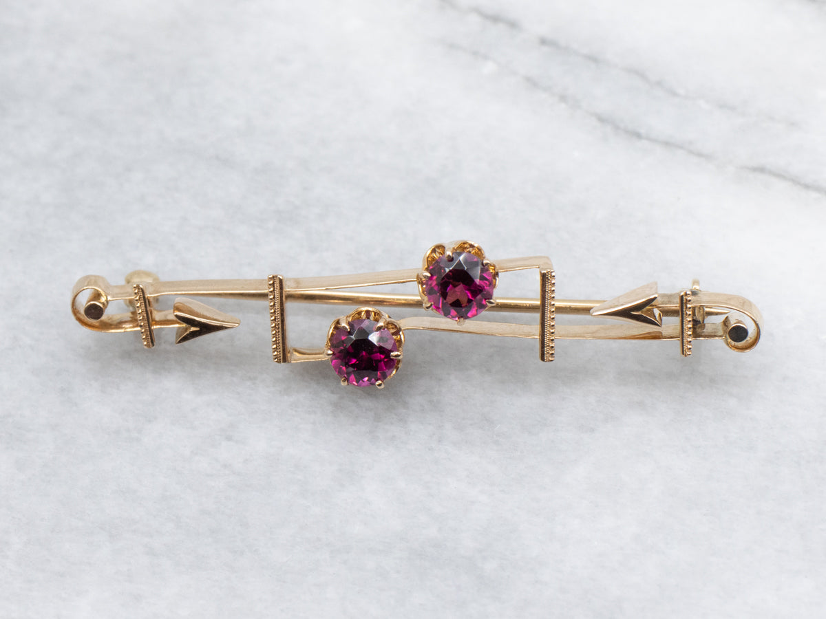 Antique Rhodolite Garnet Arrow Bar Pin