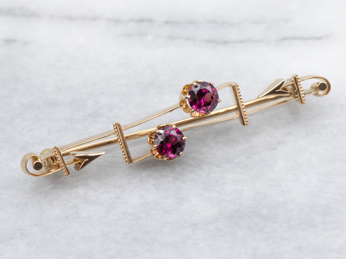 Antique Rhodolite Garnet Arrow Bar Pin