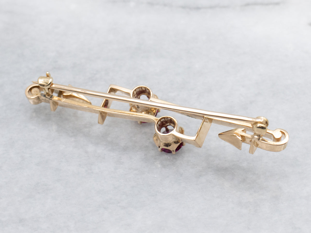 Antique Rhodolite Garnet Arrow Bar Pin