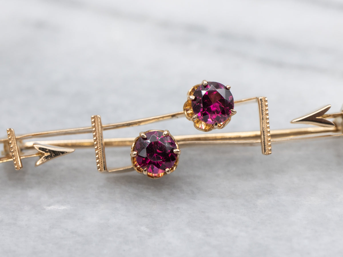Antique Rhodolite Garnet Arrow Bar Pin