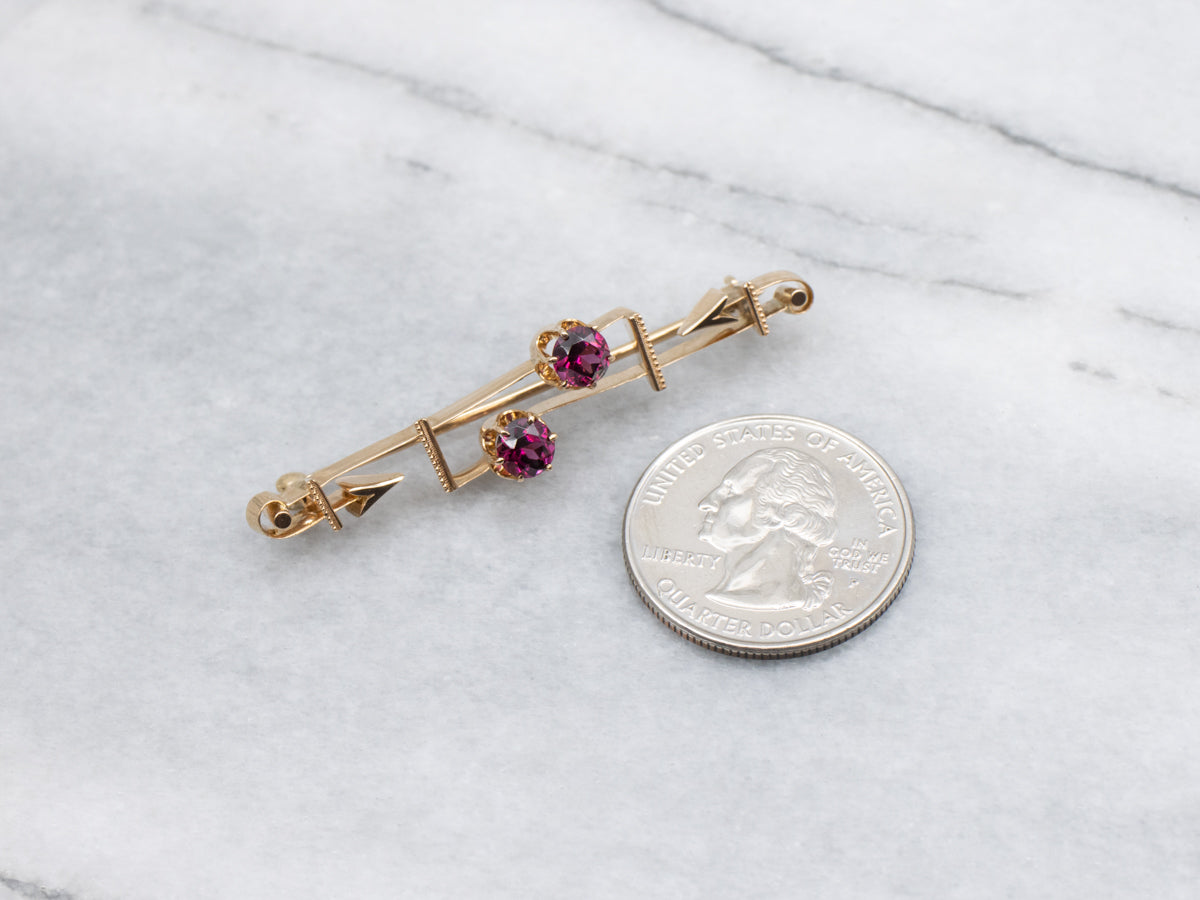 Antique Rhodolite Garnet Arrow Bar Pin