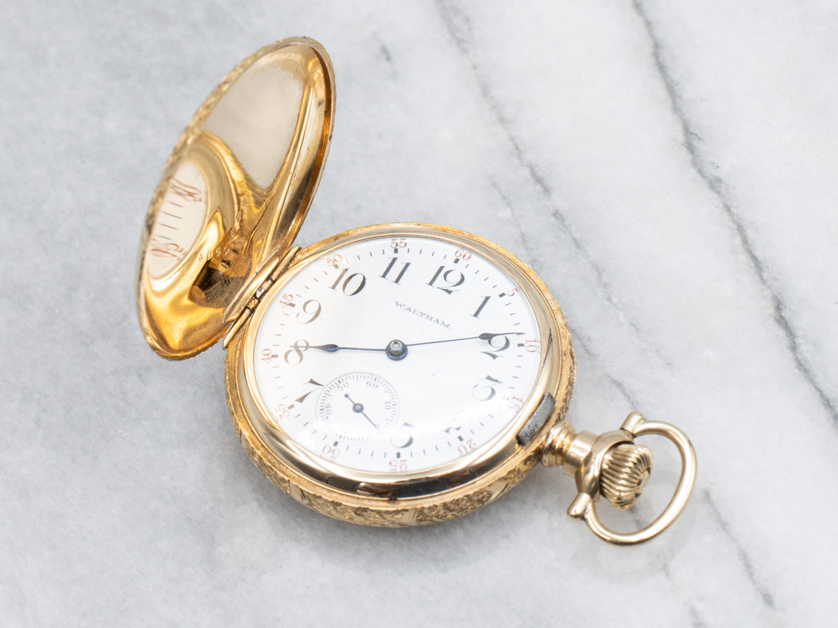 Ornate Antique Yellow Gold Waltham Pocket Watch