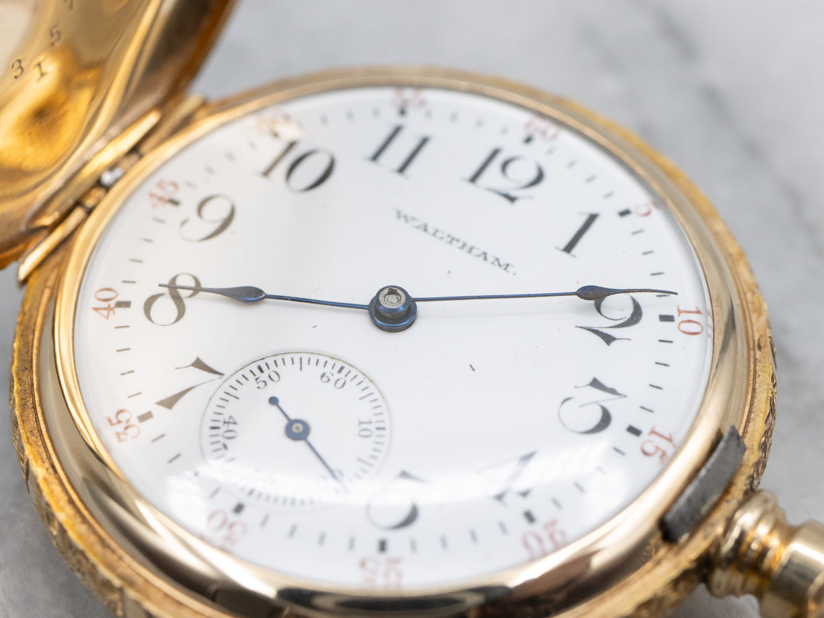 Ornate Antique Yellow Gold Waltham Pocket Watch